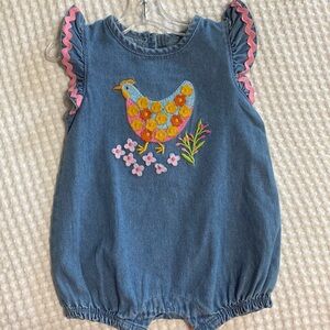 3-6 months denim Mudpie chicken romper